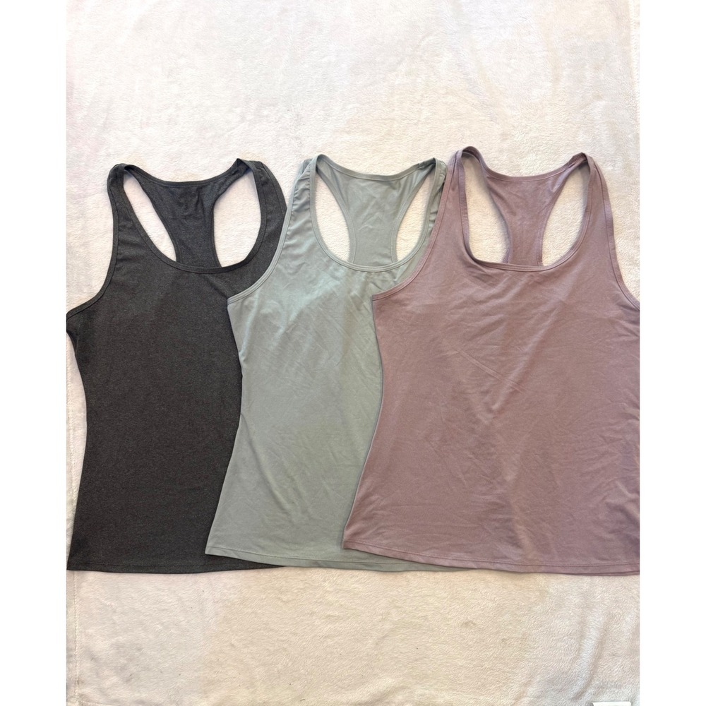 Telaleo Womens XL Racerback Athletic Tank Tops 3 Pack Grey Green Purple Workout
